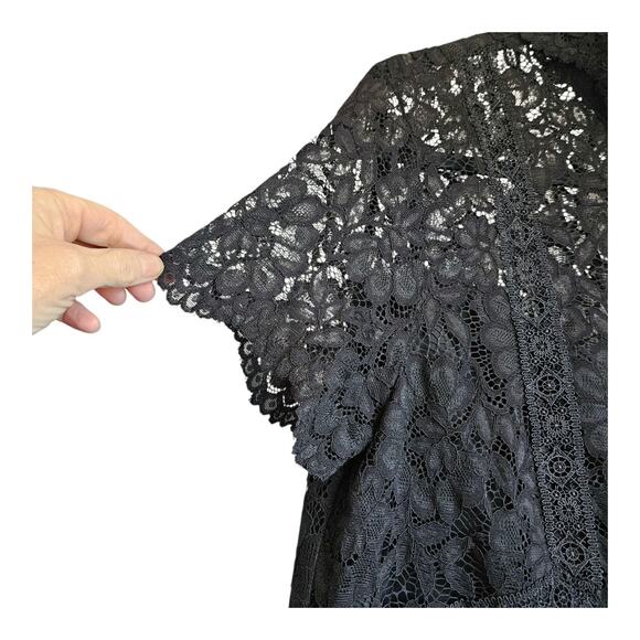 Laundry by Shelli Segal Womens M Lace Top Black Collar S/S Back Keyhole Closure - Picture 5 of 10